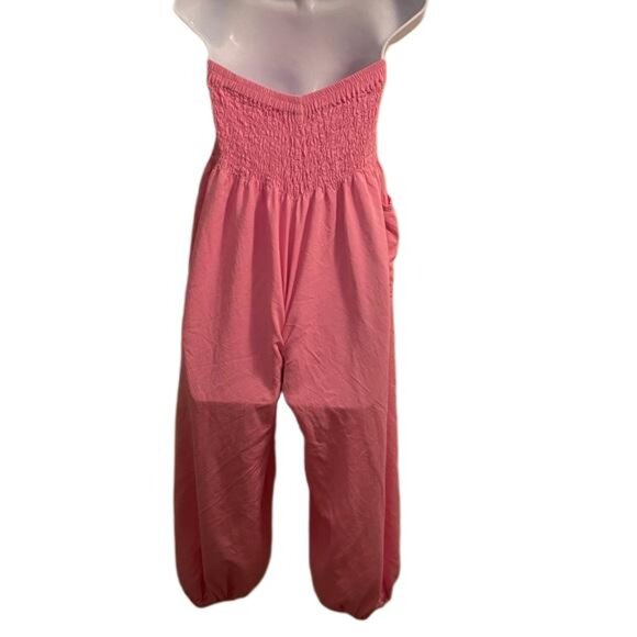 Harem Pants Pink Strapless Jumpsuit, Small - Picture 5 of 5